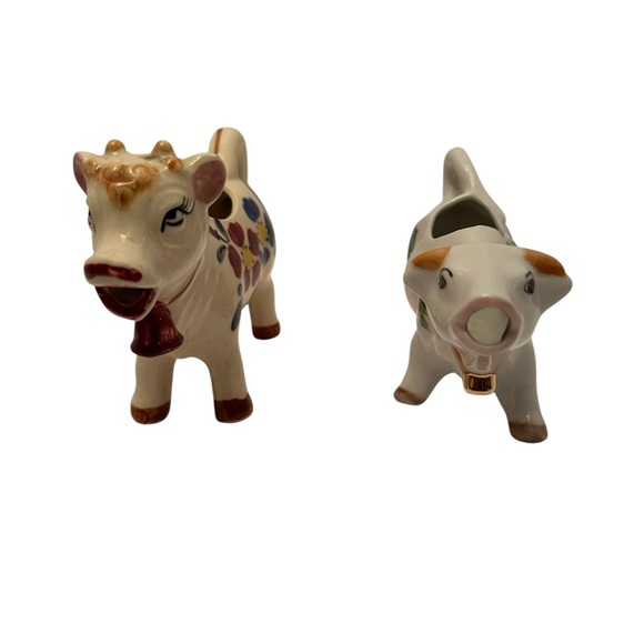 Ceramic Cow Creamer Pitchers Set of 2 Hand Painted Floral Farmhouse Home Decor - Picture 2 of 12